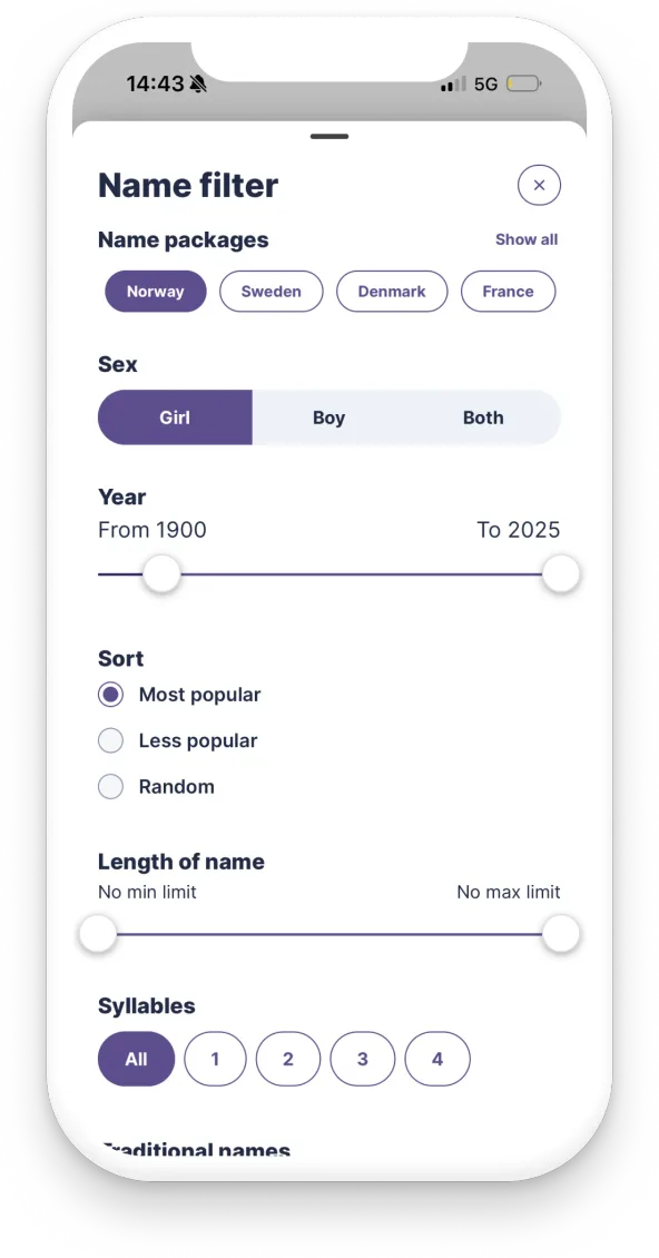 Screenshot of the app showing how the filtering works