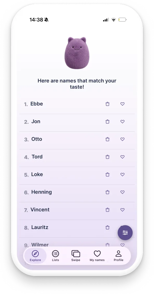 Screenshot of the app with personal suggestions